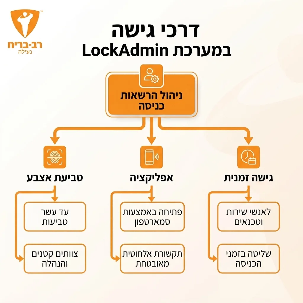 אינפוגרפיקה — דרכי גישה במערכת LockAdmin: ניהול הרשאות כניסה